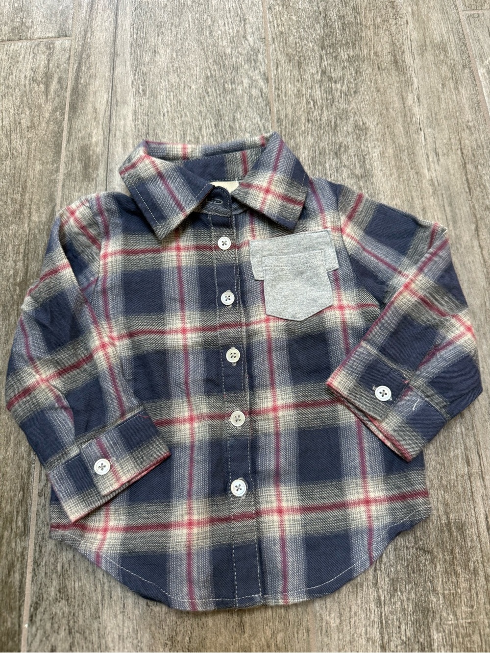 Miki Miette Toddler Baby Navy Plaid Button-Up Shirt with Chest Pocket - 12 mo